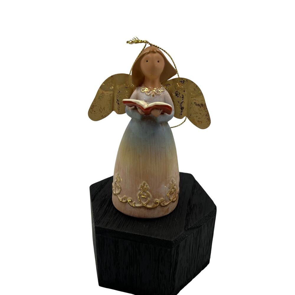 Redware Bell Clay Angel Hanging Ornament Caroling 5 Inch‎ Decorative Figurine